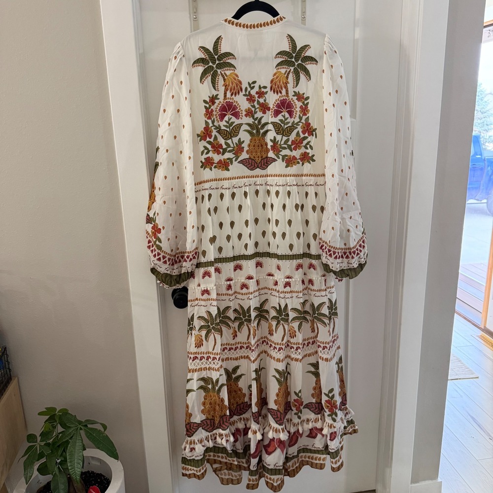 Farm Rio Off-White Made In Brazil Embroidered Maxi Dress Beaded Tropical NWT L - Picture 2 of 11